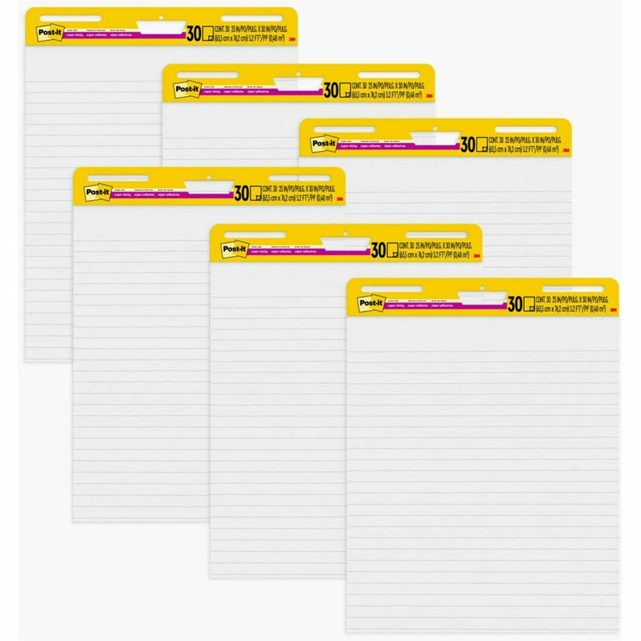 Post-it® Easel Pad, Super Sticky, 30, Adhesive Backing, 6 / Carton, MMM561WLVAD6PK