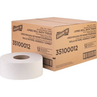 Genuine Joe Jumbo Jr Dispenser Bath Tissue Roll, White, 12 / Carton, GJO35100012
