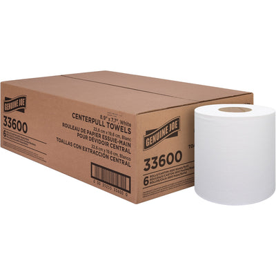Genuine Joe Centerpull Towel Rolls, White, 6 / Carton, GJO33600