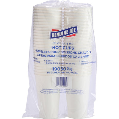 Genuine Joe 16 oz Disposable Hot Cups, White, 50 / Pack, GJO19050