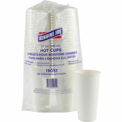 Genuine Joe 20 oz Disposable Hot Cups, White, 50 / Pack, GJO19051