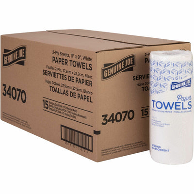 Genuine Joe 2-ply Paper Towel Rolls, White, 15 / Carton, GJO34070