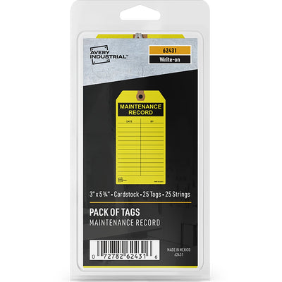 Avery Preprinted MAINTENANCE RECORD Hang Tags, Yellow, 1 Pack, AVE62431