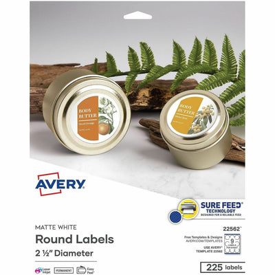 Avery Printable Round Labels, 2.5", Matte White, 225 Labels (22562), 225 / Pack, AVE22562