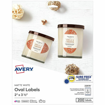 Avery Printable Oval Labels, 2" x 3-1/3", White, 200 Labels ), 200 / Pack — view 1