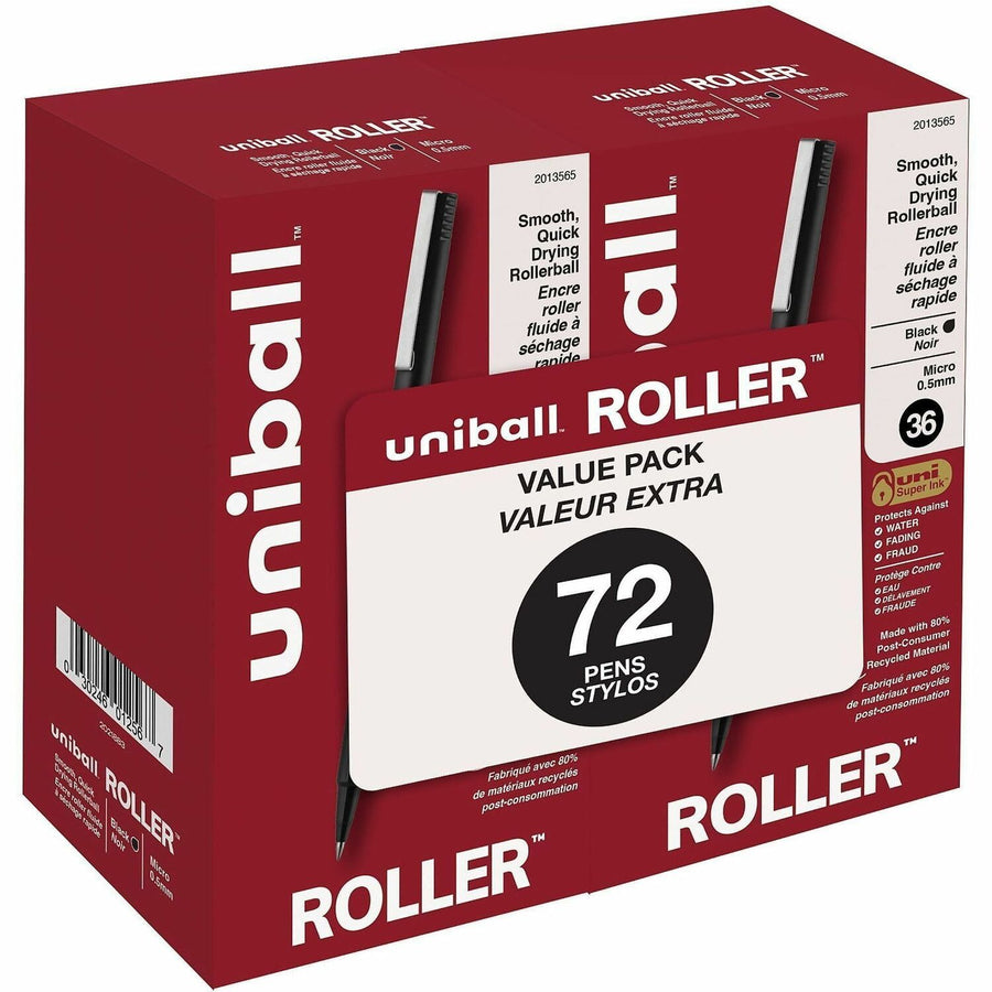 uniball™ Roller Rollerball Pen, Classic, Black, Fraud Proof, 72 / Pack, UBC2013565