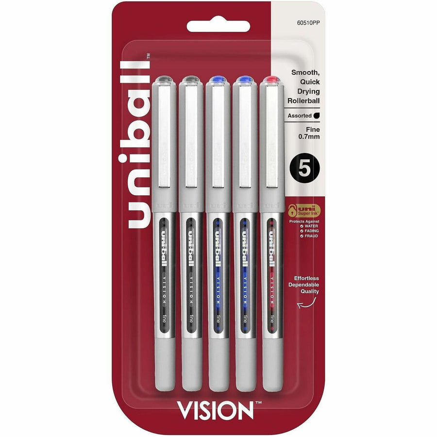 uniball™ Vision Rollerball Pen, Red, Clip Cap, 5 / Pack, UBC60510PP