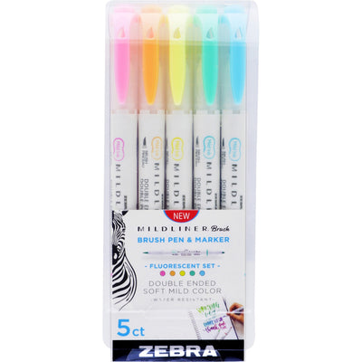 Zebra MILDLINER Dual Ended Brush Pen & Marker Set, 5 / Pack, ZEB79105