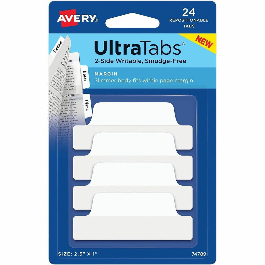 Avery Ultra Tabs Repositionable Margin Tabs, White, 24 / Pack — view 1
