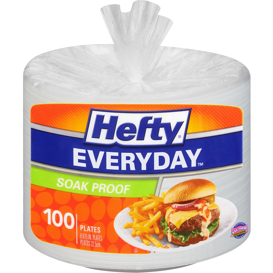 Hefty Everyday 8-7/8" Soak Proof Foam Plates, White, 100 / Pack, RFPD28100