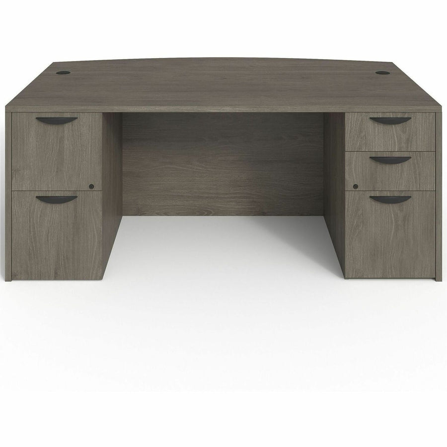 Lorell Prominence 2.0 Bowfront Double-Pedestal Desk, 1" Thickness - Top, Particleboard, Cord Management, LLRPD4272DPGE