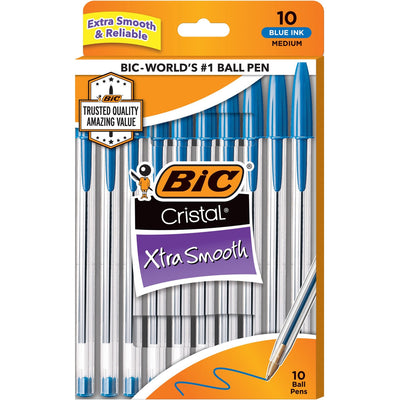 BIC Cristal Ballpoint Stick Pens, 1 Pack, BICMSP10BE