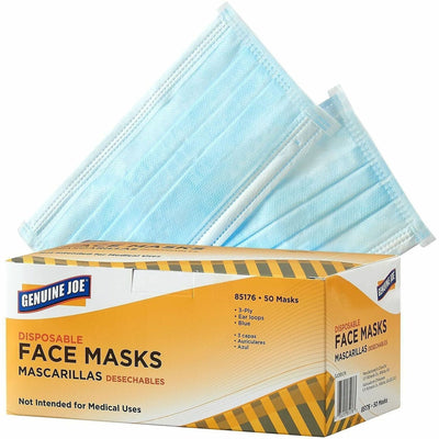 Genuine Joe Disposable Face Mask, Blue, 50 / Box, GJO85176