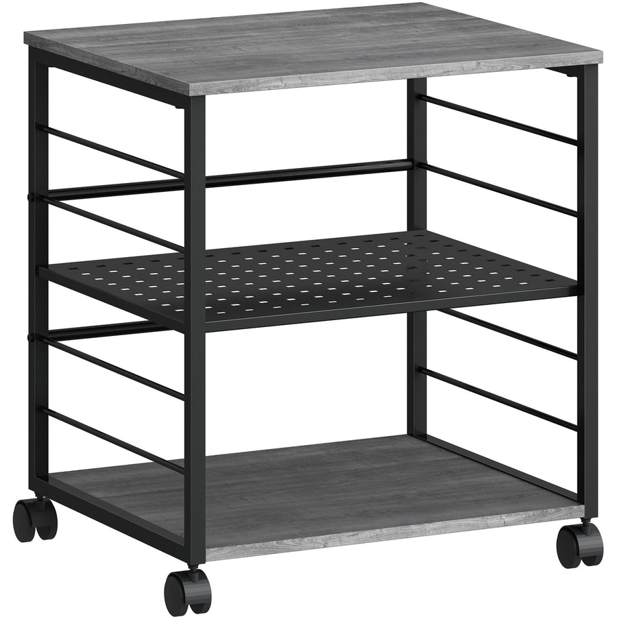 Lorell Deskside Mobile Machine Stand, 23.60" x 26.50", Black, Polyvinyl Chloride (PVC), Mobility, LLR60263