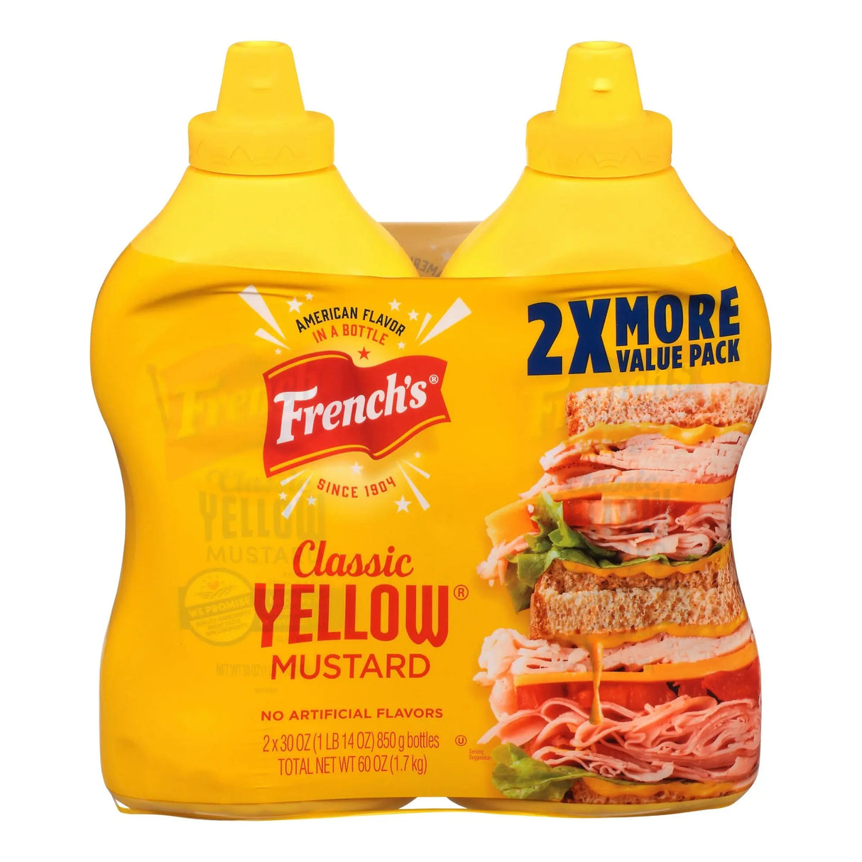 French's Yellow Mustard (2-Pack, 30 oz) | Classic Tangy Condiment French's