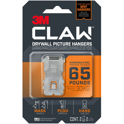 3M CLAW Drywall Picture Hanger, Gray, 2 / Pack, MMM3PH65M2ES