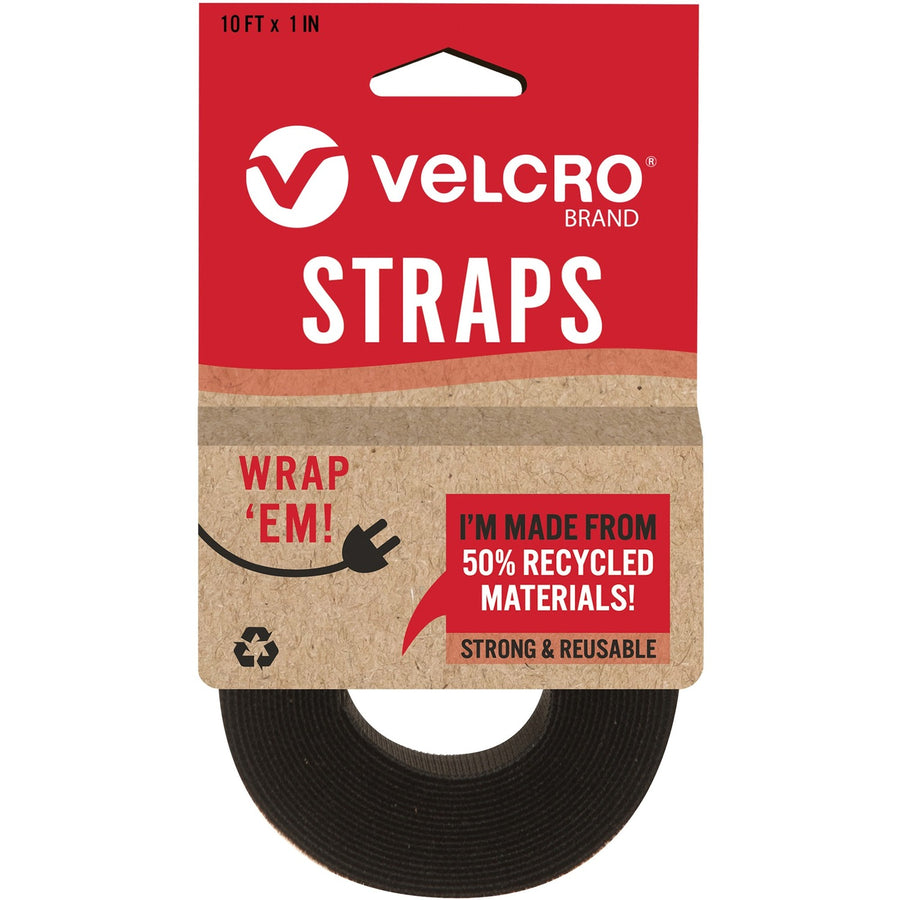 VELCRO® Strap, Adjustable, Reusable, Recycled, 1"x10', Black, VEK30188