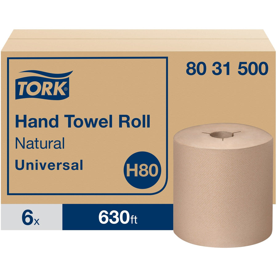 TORK Hand Towel Roll Natural H80, Fiber, 1 15/16", Foldable, 6 Roll, TRK8031500