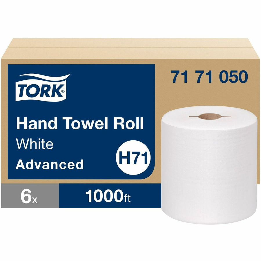 TORK Roll Hand Towel White H71, Fiber, Absorbent, 6 / Carton, TRK7171050