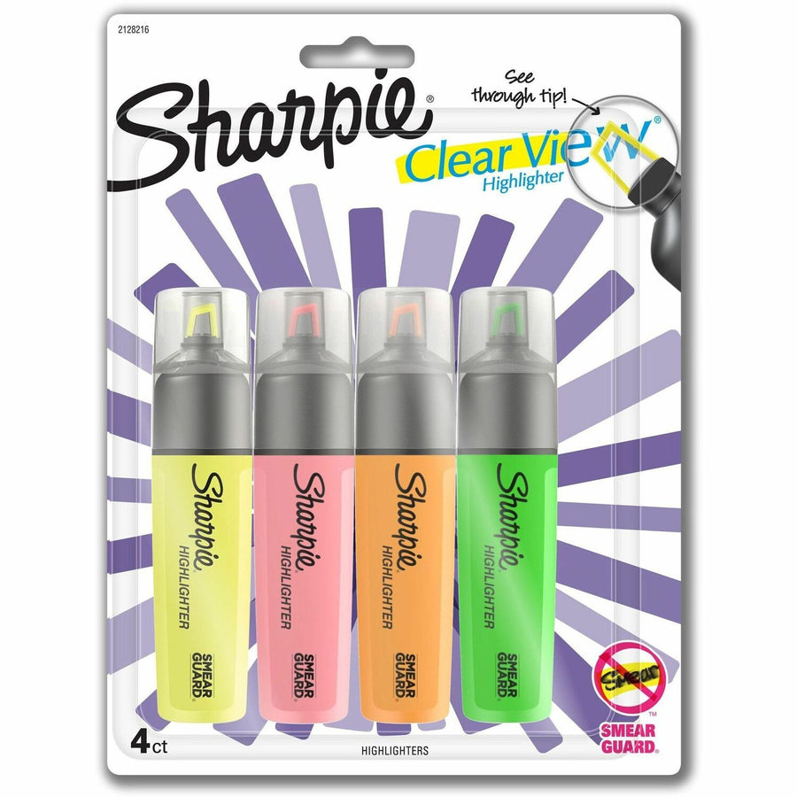 Sharpie Clear View Highlighter Pack, Assorted, Wide Barrel, 4 / Set, SAN2128216