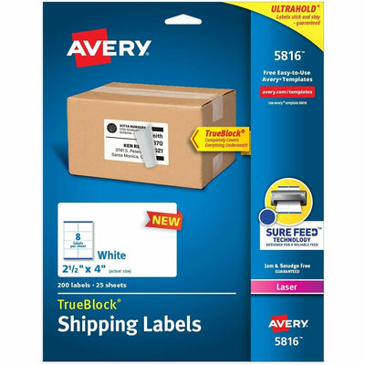 Avery Printable Shipping Labels, 2.5" x 4", 200 Labels (5816), White, 200 / Pack, AVE5816