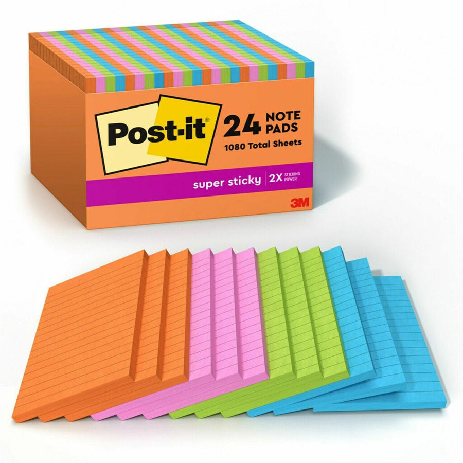 Post-it® Super Sticky Notes - Energy Boost Color Collection, Limeade, 24 / Pack, MMM66024SSAUCP