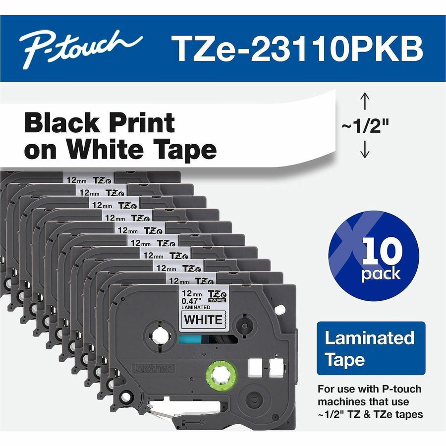 Brother TZe Label Tape, Black on White, 10 Cassette — view 1