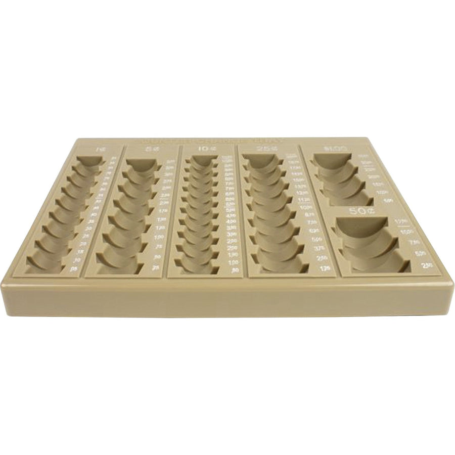 ControlTek 6-Denomination Self Counting Loose Coin Tray, 9" x 1.6", Tan, Plastic, CNK500025