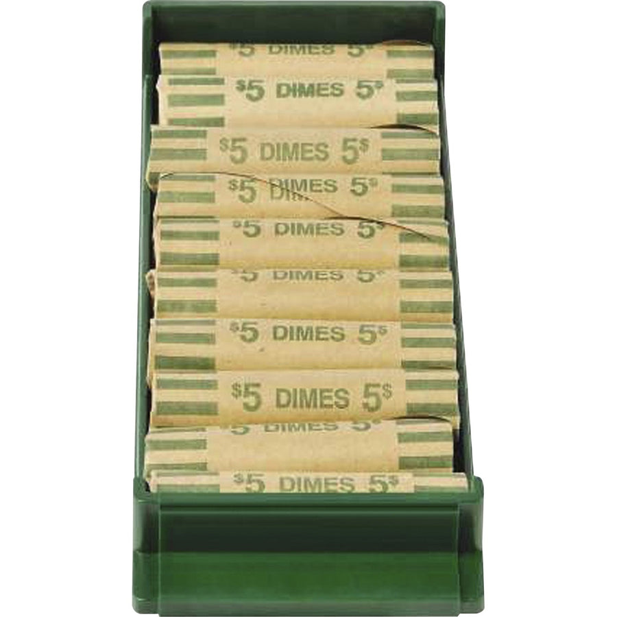 ControlTek Coin Trays for Dimes - Stackable, 3.8" x 1.5", Green, Plastic, 2 / Pack, CNK560562