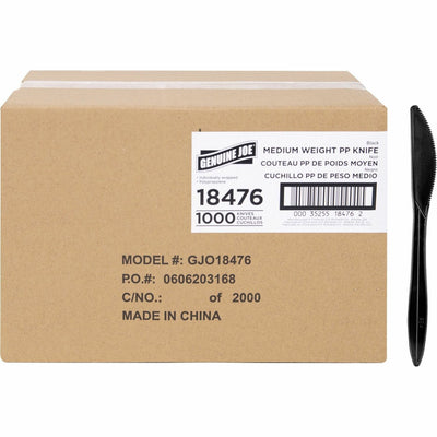 Genuine Joe Medium-weight Individually Wrapped Knives, Black, 1000 / Carton, GJO18476