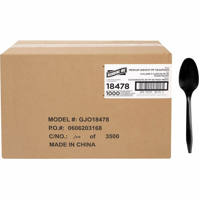 Genuine Joe Medium-weight Individually Wrapped Teaspoons, Black, 1000 / Carton, GJO18478