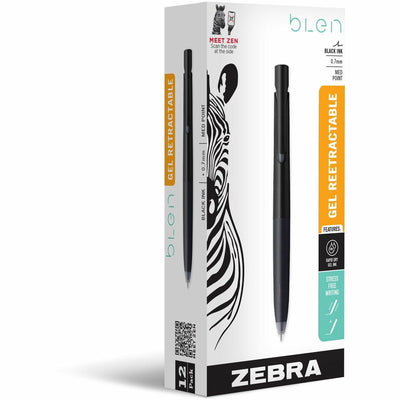 Zebra bLen Retractable Gel Black Barrel 0.7mm Dozen, 1 Dozen, ZEB41410