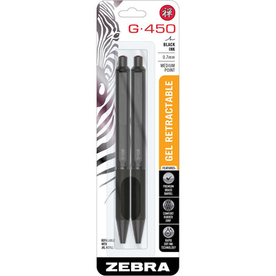 Zebra G-450 Gel Retractable 0.7mm Black 2Pk, 2 / Pack, ZEB49512