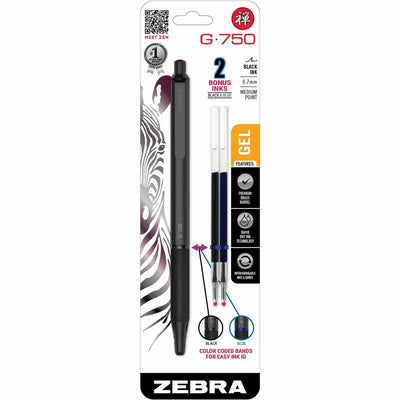 Zebra G-750 Gel Retractable 0.7mm Black 1Pk, 1 Pack, ZEB49811