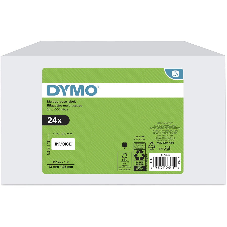 Dymo Multipurpose White Medium Labels, Hassle-free, 24 / Box, DYM2173845