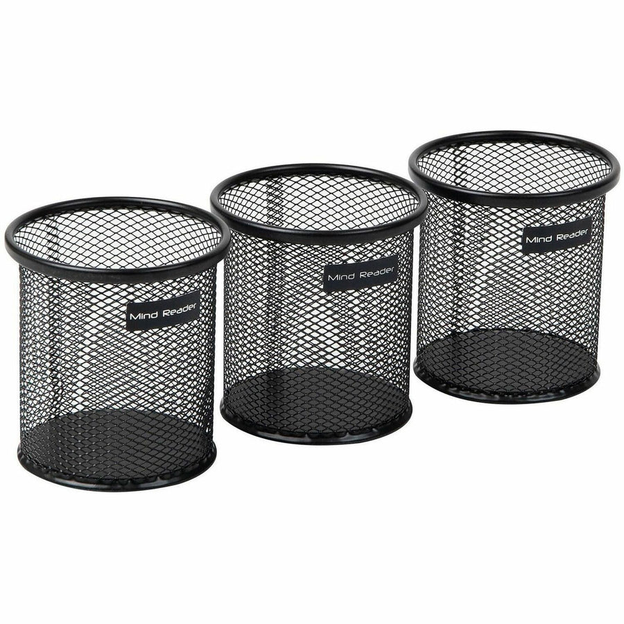 Mind Reader Multi-Purpose Desk Organizer Set, 3.5" x 3.8", Black, Metal Mesh, Portable, 3 / Pack, EMSCLIPMESH3BLK
