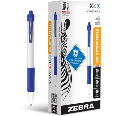 Zebra SARASA dry X20+ Gel Retractable RDI, 1 Dozen, ZEB41620