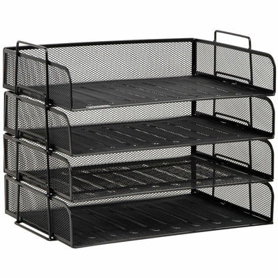 Mind Reader Tiered Stackable Paper Trays, Black, EMSDSTACK4BLK