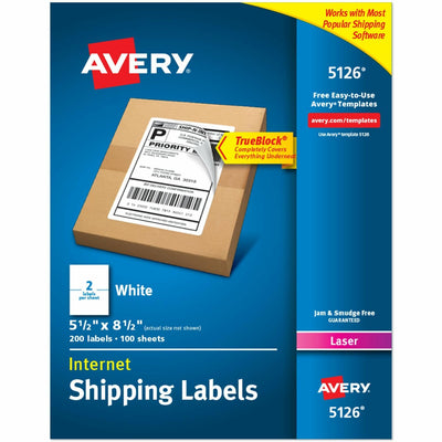 Avery Internet Shipping Labels, 5.5" x 8.5", 200 Total (05126), White, 1 Box, AVE5126