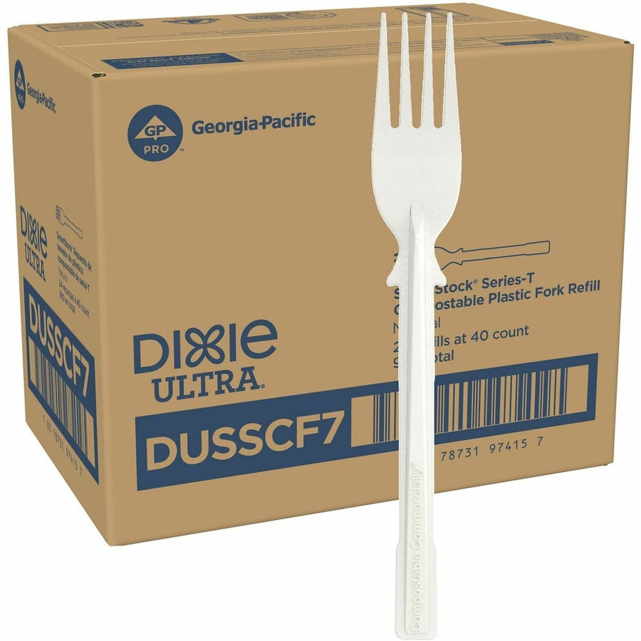 Dixie Ultra® SmartStock Cutlery Set, 0.9" x 0.2", Natural Beige, Crystallized Polylactic Acid (CPLA), 960 / Case, DXEDUSSCF7