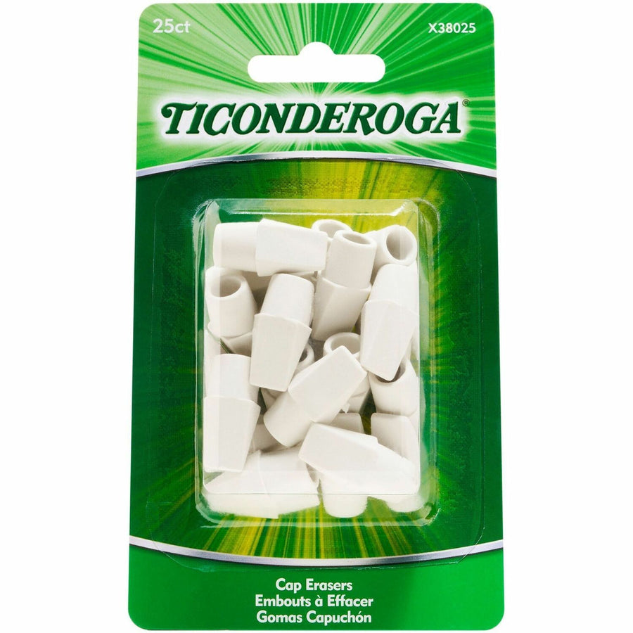 Ticonderoga Pencil Cap Erasers, White, Vinyl, Smudge-free, 25 / Pack, DIXX38025