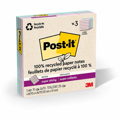 Post-it® Super Sticky Adhesive Note, Assorted Wanderlust Pastel, Recyclable, 3 / Pack, MMM675R3SSNRP