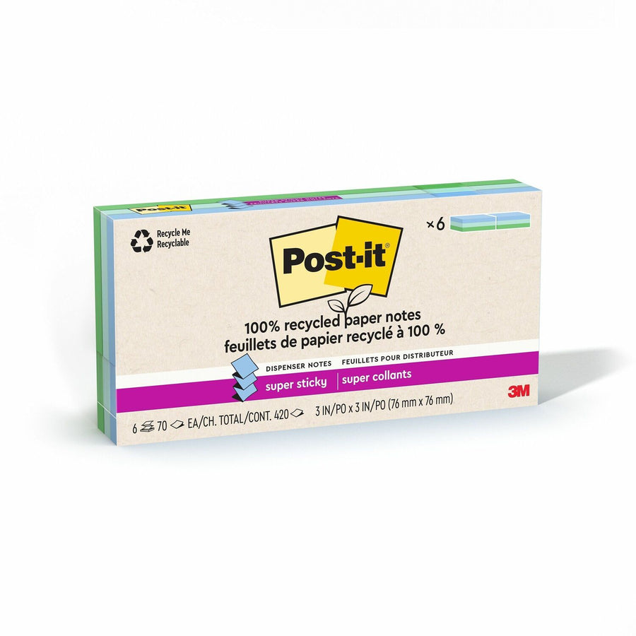 Post-it® Super Sticky Adhesive Note, Assorted Oasis, Pop-up, 6 / Pack, MMMR330R6SST