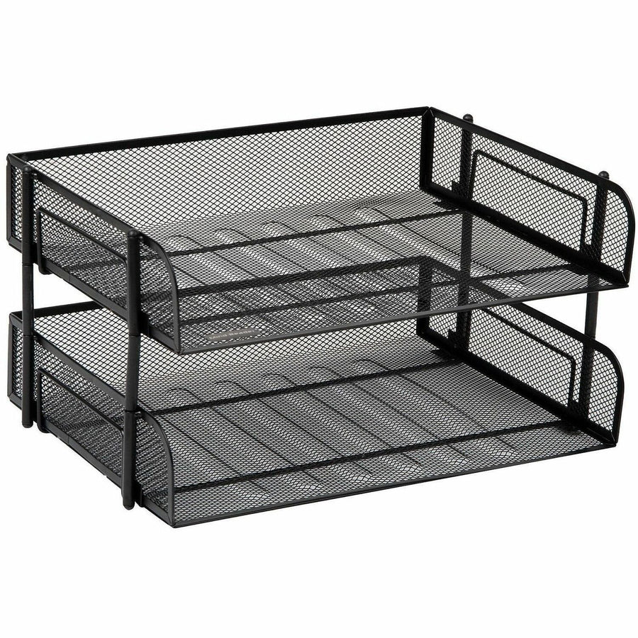 Mind Reader Tiered Stackable Paper Trays, 10" x 7.25", Black, Steel Mesh, Sturdy, EMSESTACK2BLK