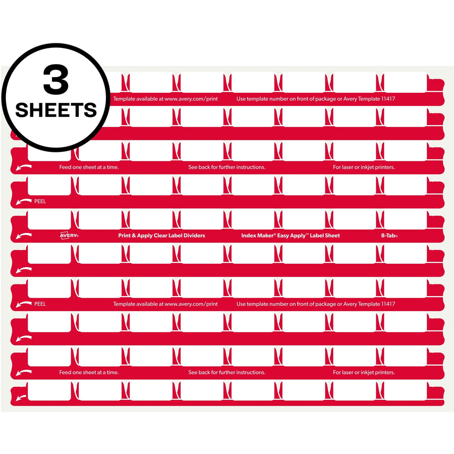 Avery 8 Tab Easy Print & Apply Clear Label Sheet Refills ), 30 / Pack — view 1