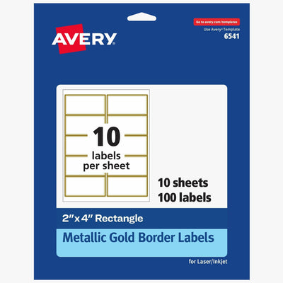 Avery Labels with Metallic Gold Borders, 2" x 4", 100 (6541), White, 100 / Pack, AVE6541