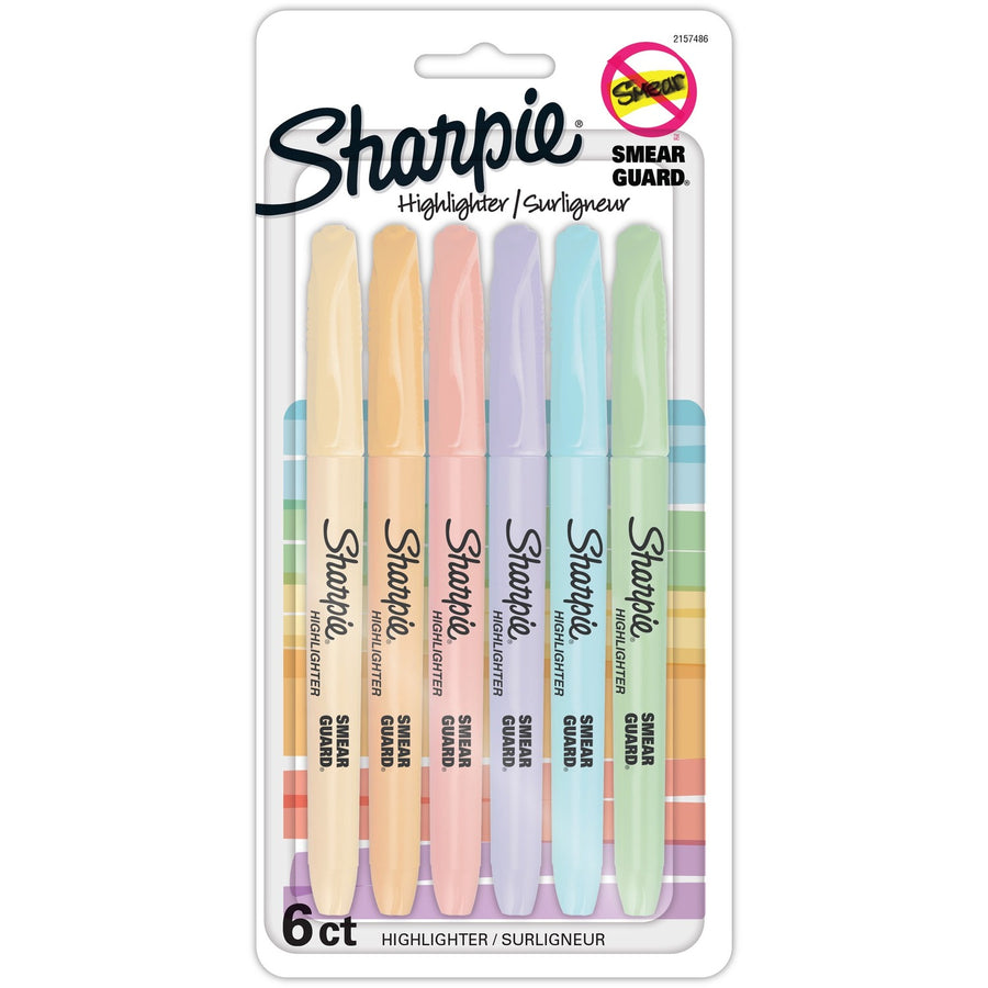 Sharpie Accent Highlighters w/Smear Guard, Assorted, Odorless, 6 / Pack, SAN2157486