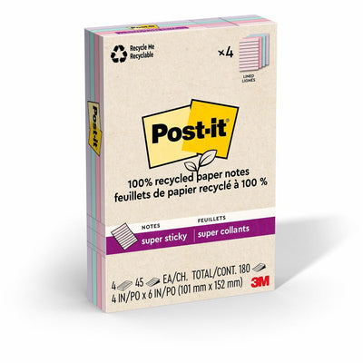 Post-it® Super Sticky Adhesive Note, Assorted Wanderlust Pastel, Repositionable, 4 / Pack, MMM4621R4SSNRP