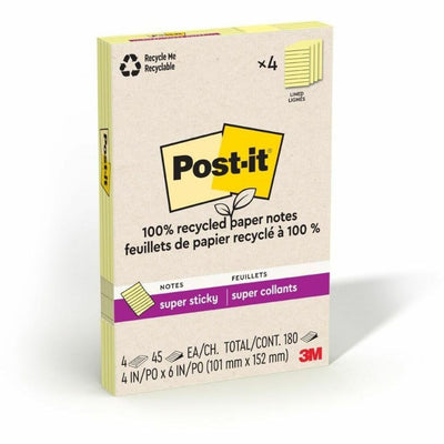3M Post-it Super Sticky Adhesive Note, Canary Yellow, 4 / Pack, MMM4621R4SSCY
