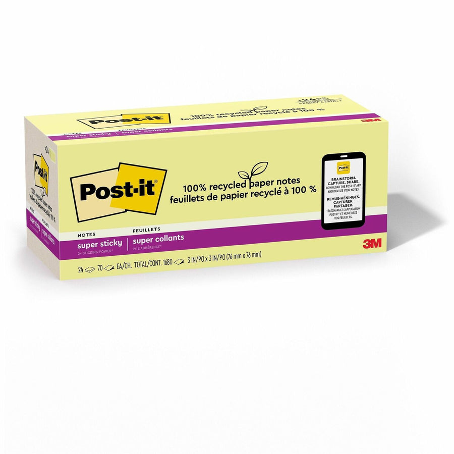 Post-it® Super Sticky Adhesive Note, Canary Yellow, Repositionable, 24 / Pack, MMM654R24SSCYCP